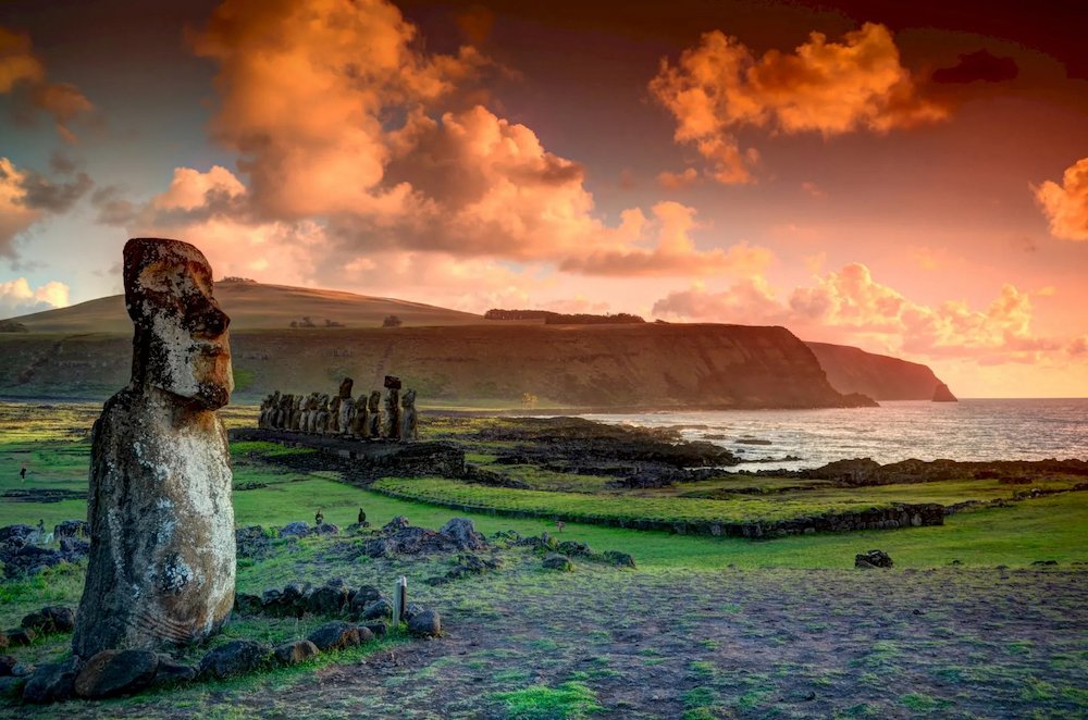 easter island at sunset